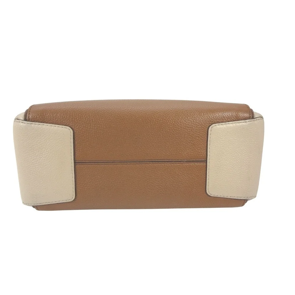 Michael‎ Kors Mercer Medium Colorblock Pebbled Leather Satchel Brown Cream Gold